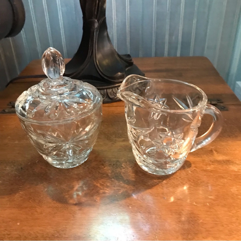 Vintage Anchor Hocking Chrystal Star Sugar Bowl & Creamer